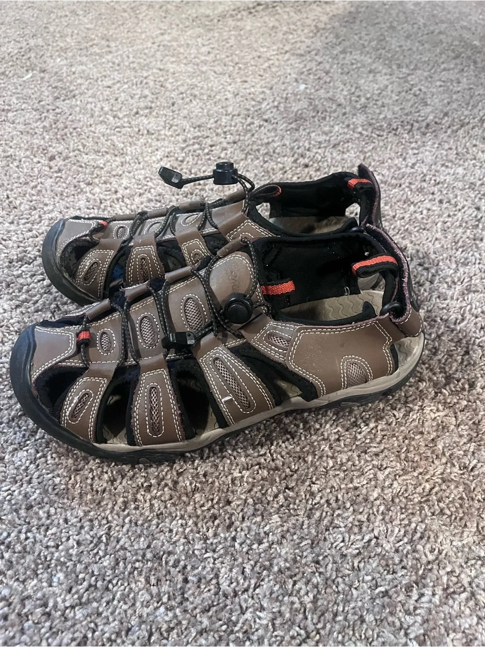 Eddie Bauer Tommy Leather Sandals Mens 9 Bump Toe Water Hiking Brown